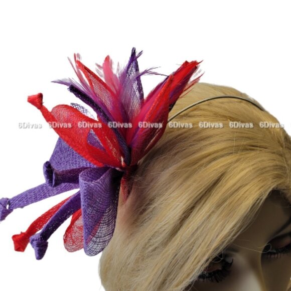 Purple and Red Fascinator Headband Red Headband Fascinator Headband - Picture 3 of 9